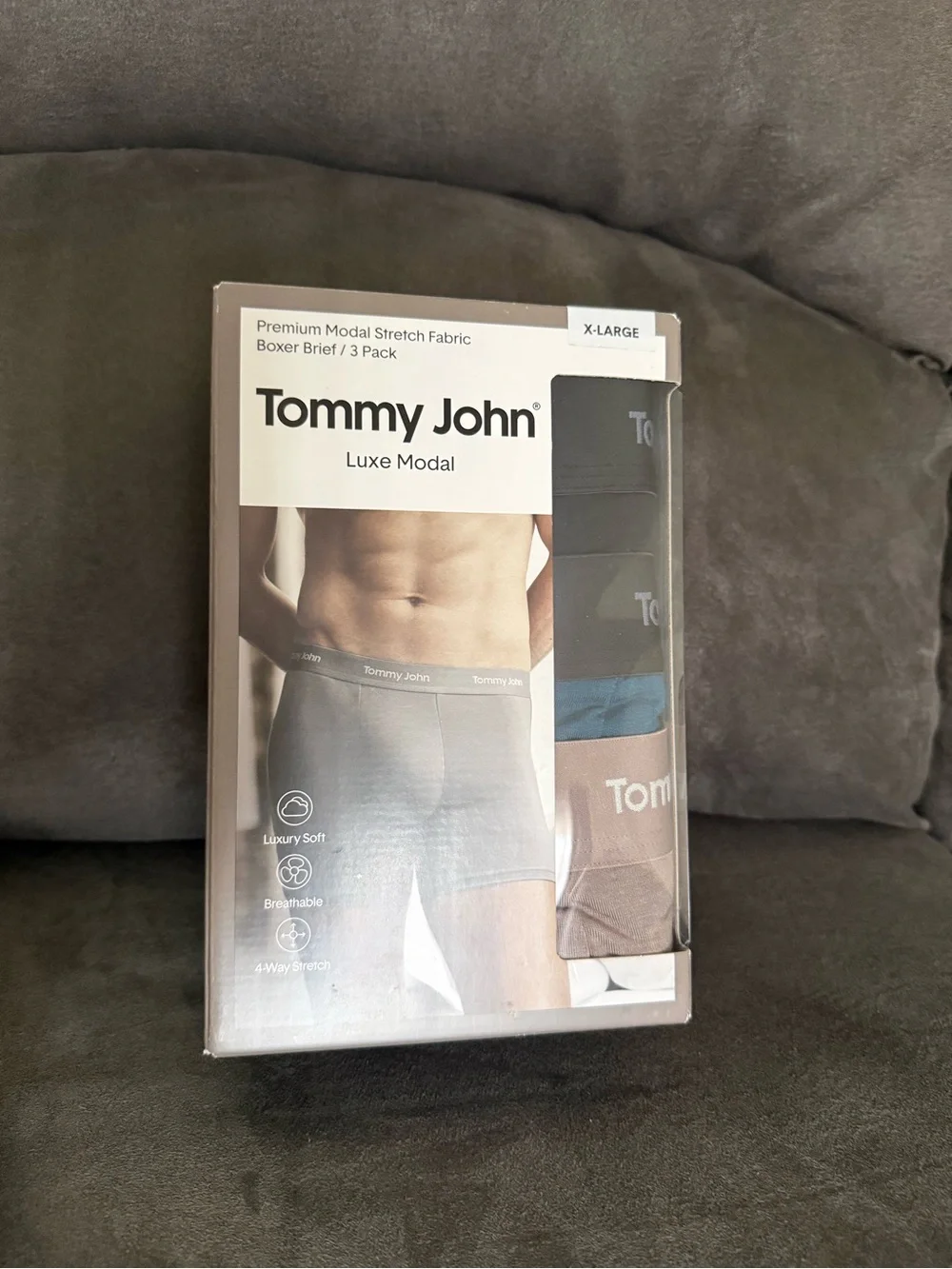Tommy John Luxe Modal 3-Pack Boxer Briefs in Gray, Blue, Brown